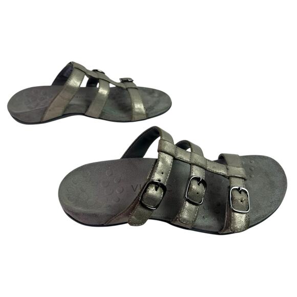 Vionic Women's 8 Pewter Gray Leather Strappy Slide On Comfort Sandals Walking - Picture 3 of 10